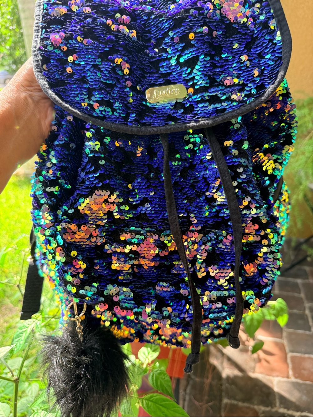 Justice Iridescent Sequin Backpack in Blue and Multicolor